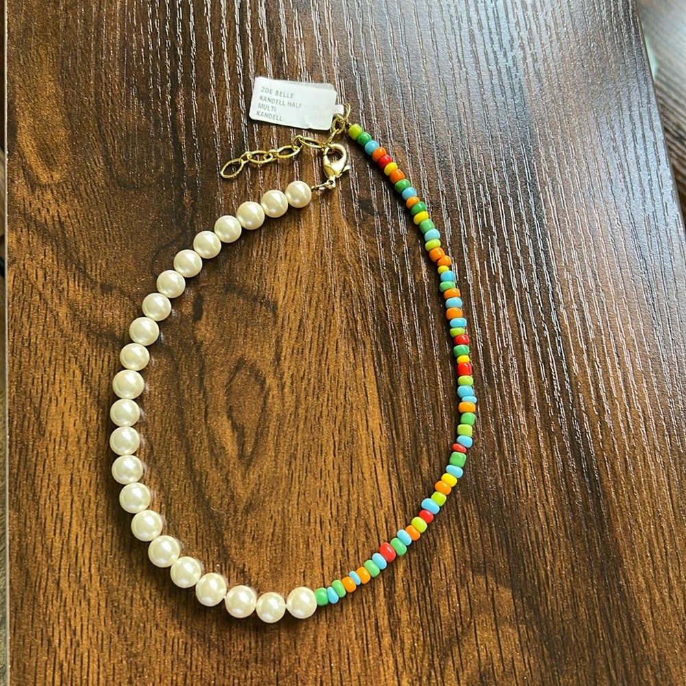 Zoe Belle Kandell Half Pearl Half Bead multicolored necklace- NWT.